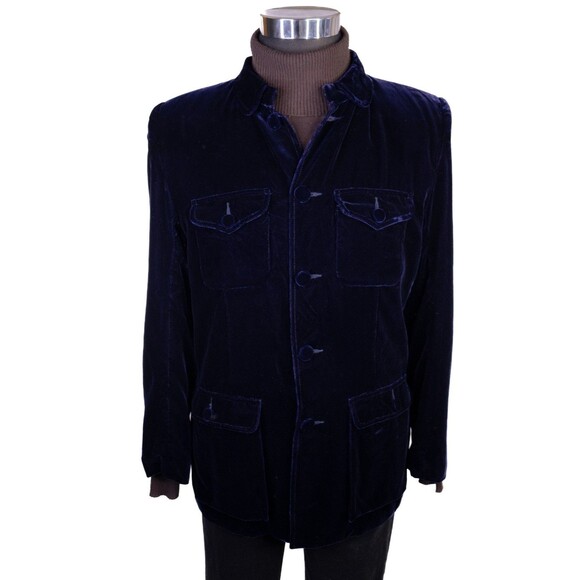 Shanghai Tang Men's Casual Shirt Jacket Coat Size 38 Blue Velvet Four Button EUC - Picture 3 of 14